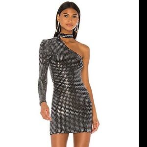 superdown Angelia One Shoulder Dress in Black Metallic | REVOLVE